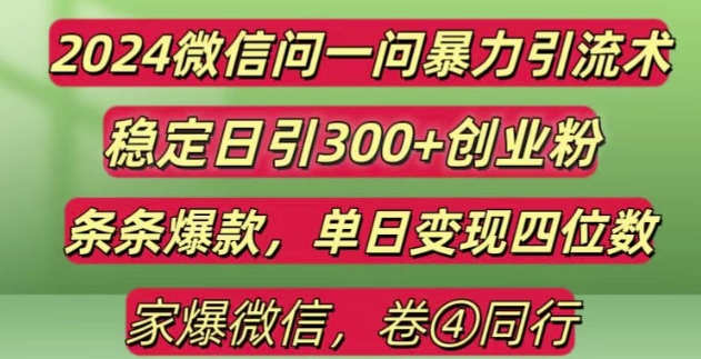 2024最新微信问一问暴力引流300+创业粉,条条爆款单日变现四位数【揭秘】-云推网创项目库