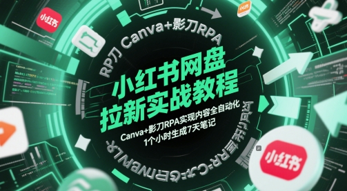 小红书网盘拉新实战教程，Canva+影刀RPA实现内容全自动化，1个小时生成7天笔记-云推网创项目库
