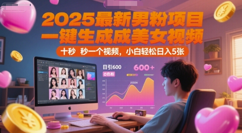 2025最新男粉项目，一键生成美女视频，日引600+色粉 十秒一个视频，小白轻松日入5张【揭秘】-云推网创项目库