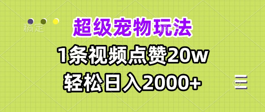 超级宠物视频玩法，1条视频点赞20w，轻松日入2000+-云推网创项目库