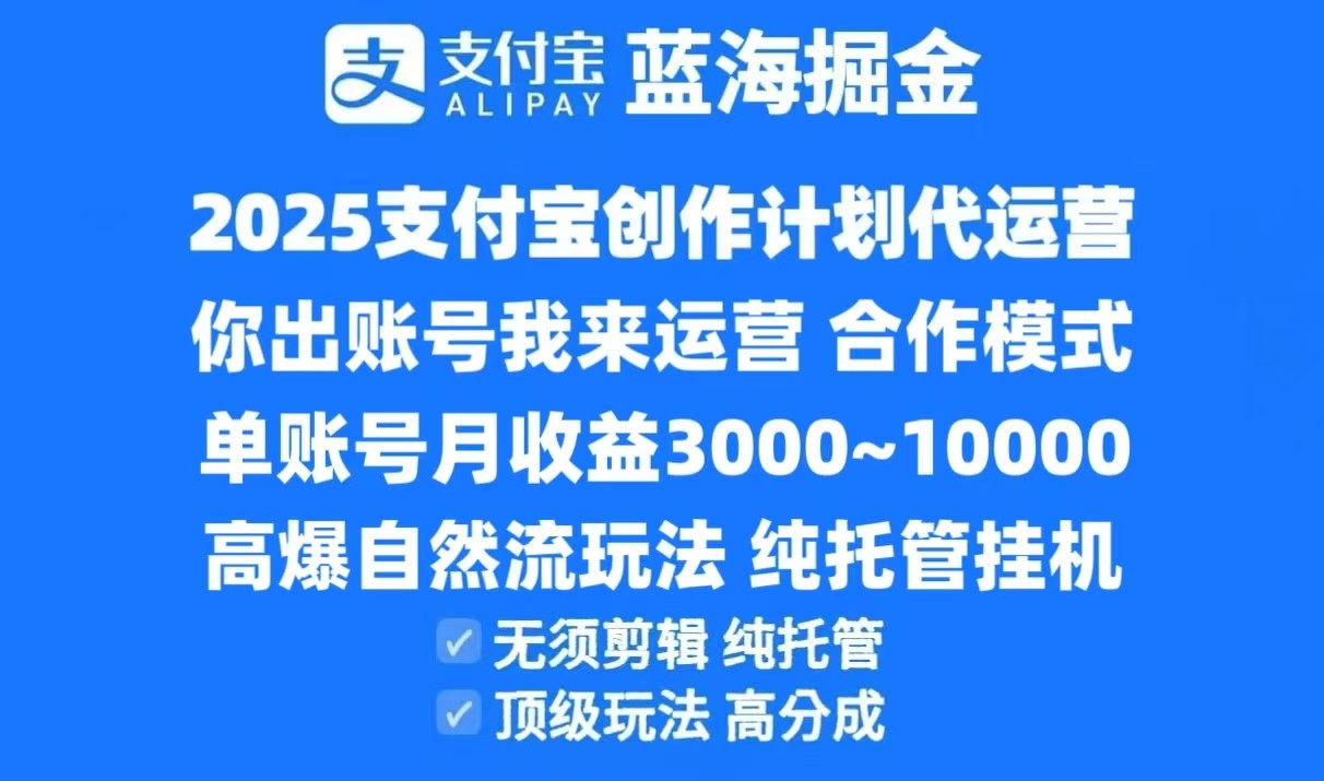 2025支付宝创作分成计划代运营，高爆自然流玩法，纯挂机高分成，合作共赢模式！-云推网创项目库