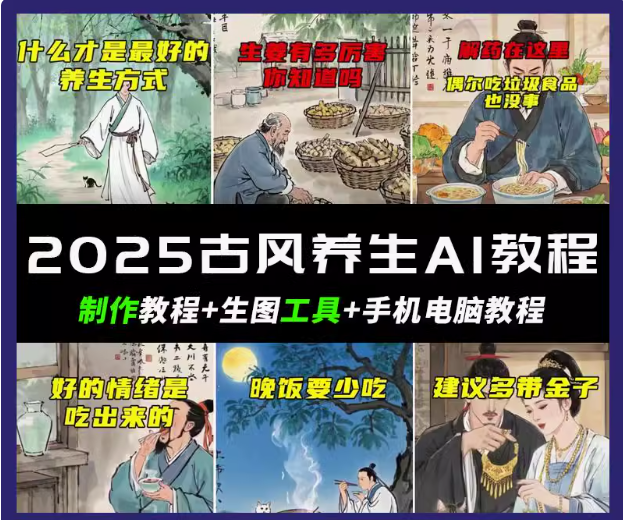 抖音AI古风养生视频教程日入五张 轻松涨粉 10W+-云推网创项目库