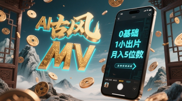 AI一键生成古风音乐MV，0剪辑基础1小时出片，多种变现渠道，一部手机月入5位数-云推网创项目库