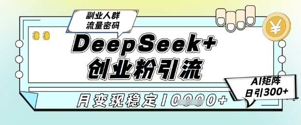 DeepSeek+创业粉精准引流，全新分享课4.0玩法，AI矩阵日引300+，多种变现方式，稳定月入1W-云推网创项目库