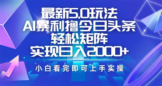 今日头条最新5.0玩法，思路简单，复制粘贴，轻松实现矩阵日入2000+-云推网创项目库