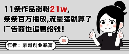 11条作品涨粉21W，条条百W播放，流量猛就算了，广告商也追着给钱-云推网创项目库