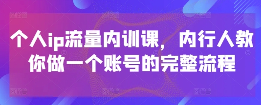 个人ip流量内训课，内行人教你做一个账号的完整流程-云推网创项目库