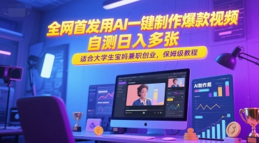 全网首发用AI一键制作爆款视频，自测日入多张，适合大学生宝妈兼职创业，保姆级教程-云推网创项目库