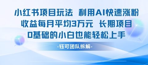 适合小白操作的小红书新项目，利用AI快速涨粉，收益每月平均1W+-云推网创项目库