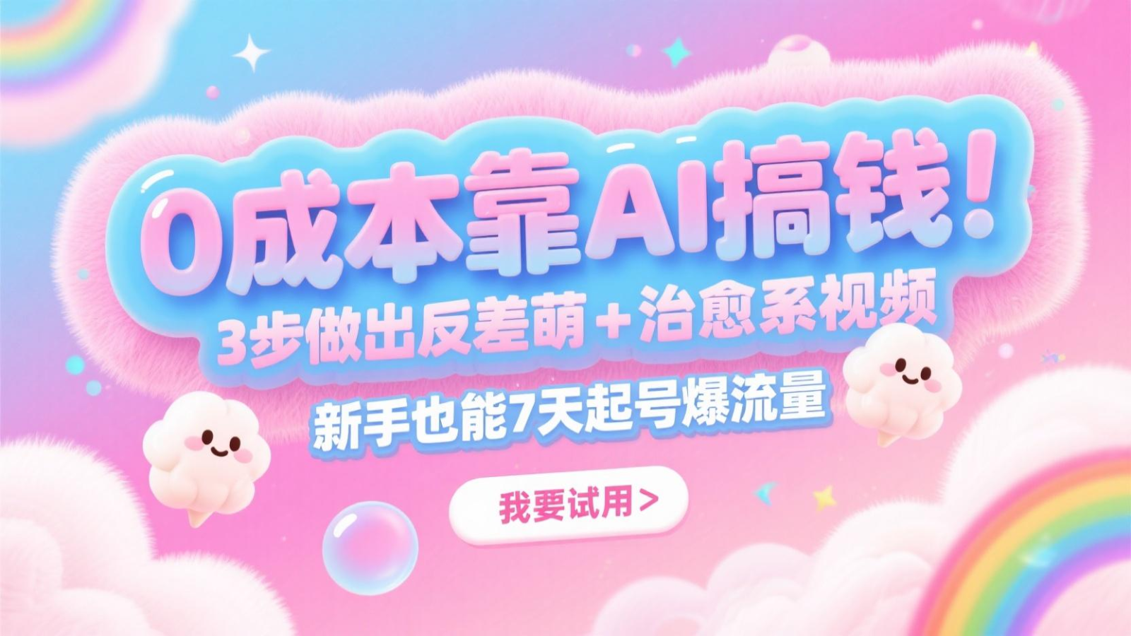 0成本靠AI搞钱！3步做出反差萌+治愈系视频，新手也能7天起号爆流量，月入5位数-云推网创项目库