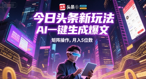 今日头条新玩法，AI一键生成爆文，矩阵操作，月入5位数-云推网创项目库