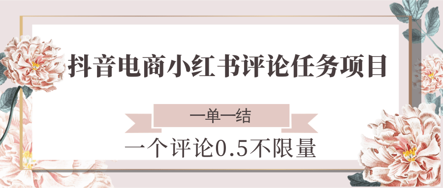 抖音电商小红书评论任务项目，一个评论0.5，一单一结 不限量-云推网创项目库