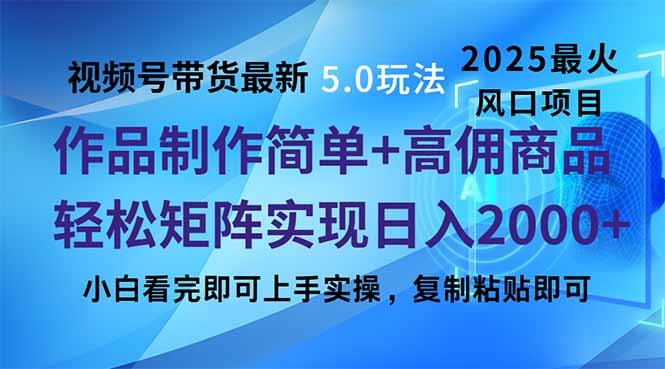 视频号带货最新5.0玩法，作品制作简单，当天起号，复制粘贴，轻松矩阵…-云推网创项目库