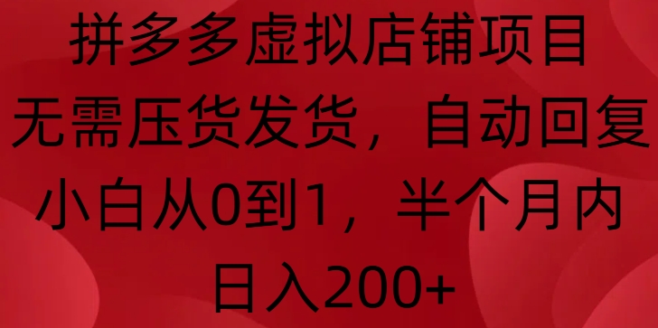 拼多多虚拟店铺项目，无需压货发货，自动回复，小白从0到1，半个月内日入200+【揭秘】-云推网创项目库