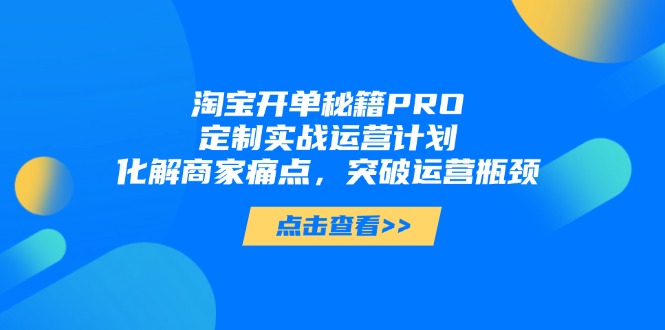 淘宝开单秘籍PRO，定制实战运营计划，化解商家痛点，突破运营瓶颈-云推网创项目库