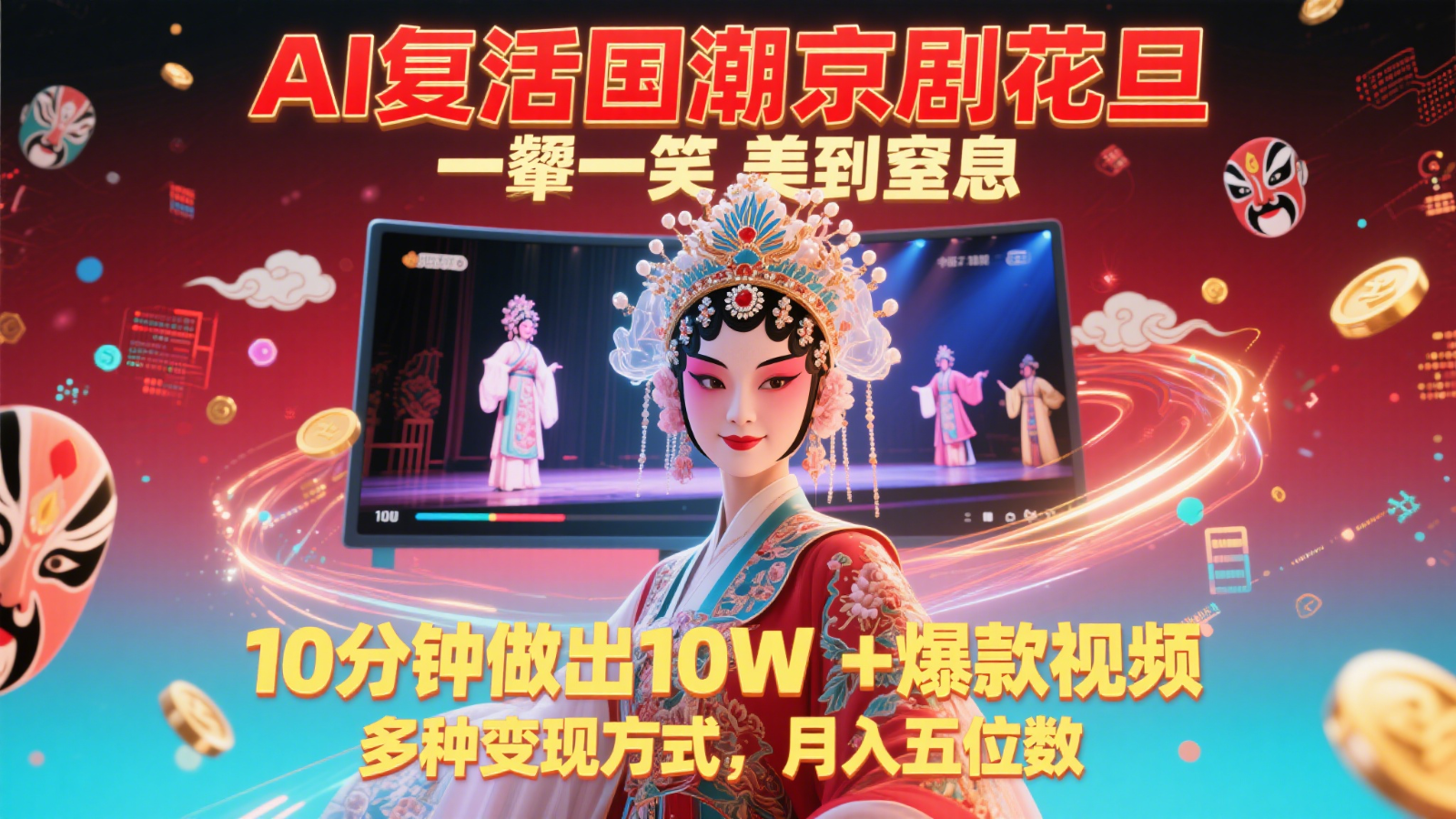 AI复活国潮京剧花旦，一颦一笑美到窒息，10分钟做出10W+爆款视频，多种变现方式-云推网创项目库