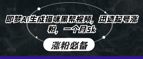 即梦AI生成猫咪黑帮视频，迅速起号涨粉，一个月5k-云推网创项目库