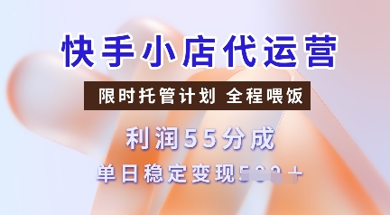 快手小店代运营，限时托管计划，收益55分，单日稳定变现多张【揭秘】-云推网创项目库