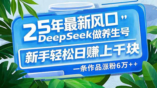 25年最新风口，用DeepSeek做养生号，新手轻松日赚上千块，一条作品涨粉…-云推网创项目库