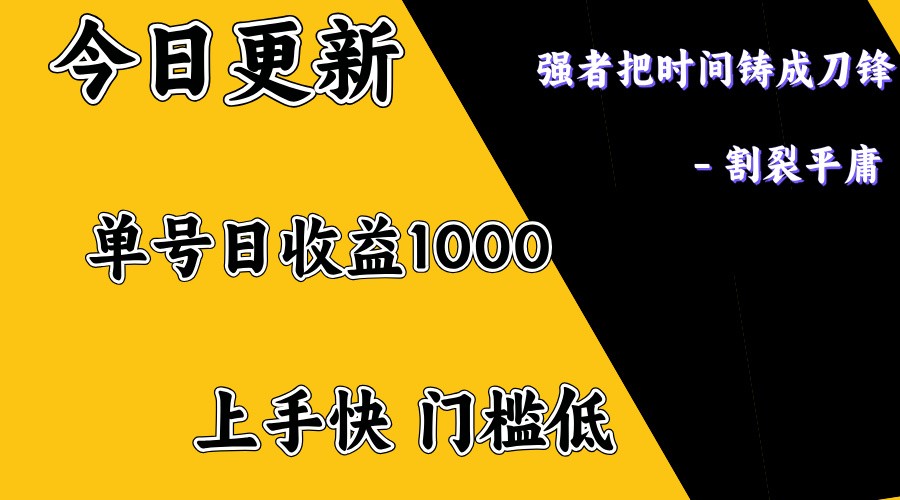 上手一天1000打底，正规项目，懒人勿扰-云推网创项目库