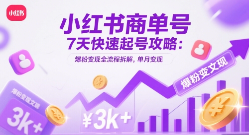 小红书商单号7天快速起号攻略：爆粉变现全流程拆解，单月变现3k+-云推网创项目库