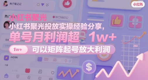小红书聚光投放实操经验分享，单号月利润超1w+，可以矩阵起号放大利润-云推网创项目库