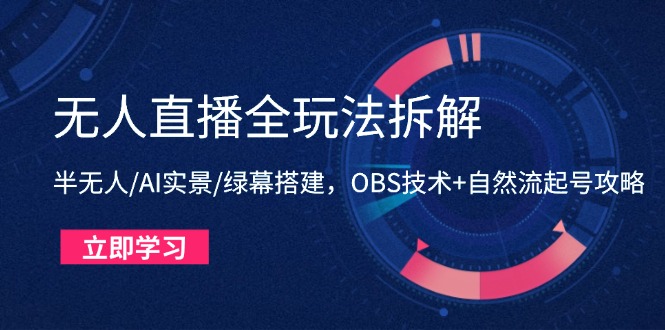 无人直播全玩法拆解：半无人/AI实景/绿幕搭建，OBS技术+自然流起号攻略-云推网创项目库