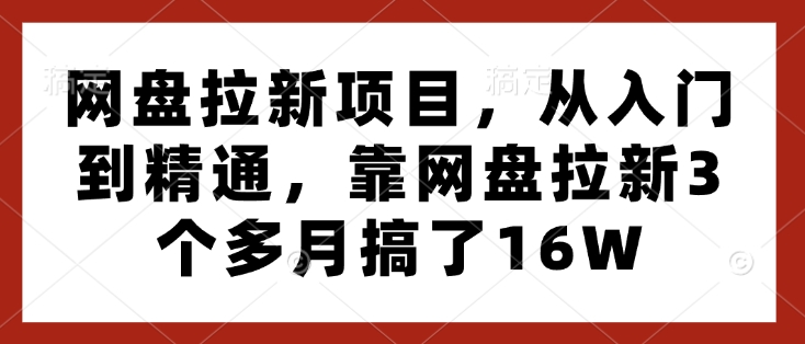 网盘拉新项目，从入门到精通，靠网盘拉新3个多月搞了16W-云推网创项目库