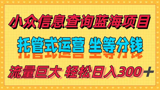 稳定日入300＋，小众信息查询蓝海项目，全程懒人式托管，解放你的时间-云推网创项目库