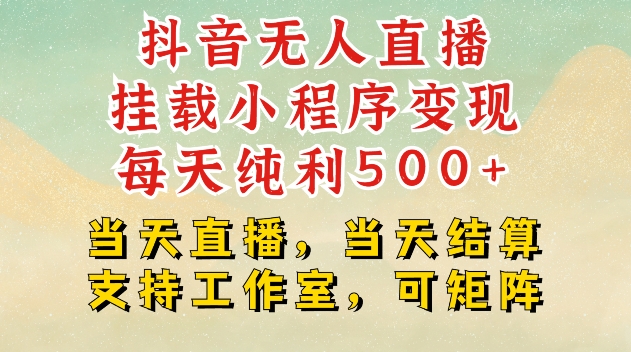 抖音无人直播挂载小程序变现每天纯利500+当天直播，当天结算支持工作室，可矩阵【揭秘】-云推网创项目库