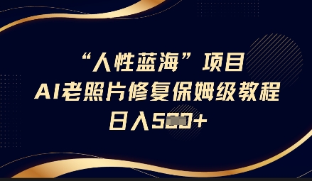 人性蓝海AI老照片修复项目保姆级教程，长期复购，轻松日入5张-云推网创项目库