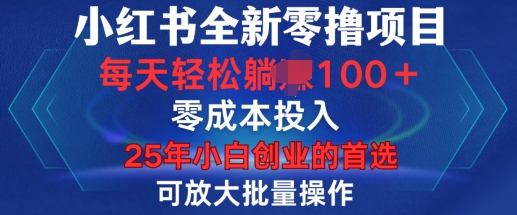 小红书全新纯零撸项目，只要有号就能玩，可放大批量操作，轻松日入100+【揭秘】-云推网创项目库