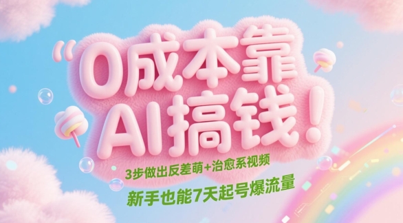 0成本靠AI搞钱！3步做出反差萌+治愈系视频，新手也能7天起号爆流量-云推网创项目库