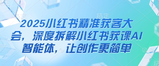 2025小红书精准获客大会，深度拆解小红书获课AI智能体，让创作更简单-云推网创项目库