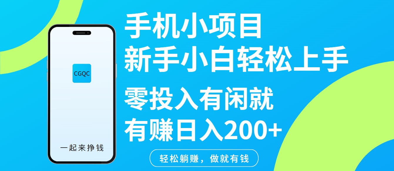 手机小项目新手小白轻松上手零投入有闲就有赚日入200+-云推网创项目库