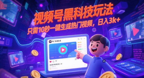 视频号黑科技玩法，只需10秒一键生成热门视频，日入3k+【揭秘】-云推网创项目库