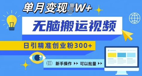 无脑搬运视频号可批量复制，新手即可操作，日引精准创业粉300+，月变现过W 【揭秘】-云推网创项目库