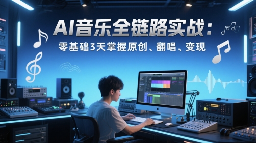 AI音乐全链路实战变现课：零基础3天掌握原创、翻唱、变现-云推网创项目库