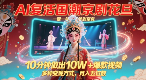 AI复活国潮京剧花旦，一颦一笑美到窒息，10分钟做出10W+爆款视频，多种变现方式，月入五位数-云推网创项目库