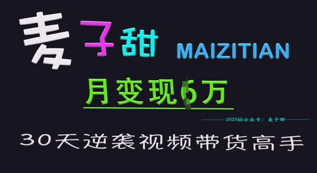 麦子甜30天逆袭视频带货高手，单月变现6W加特训营-云推网创项目库