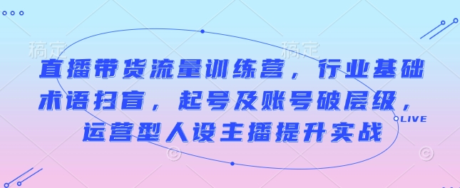 直播带货流量训练营，行业基础术语扫盲，起号及账号破层级，运营型人设主播提升实战-云推网创项目库