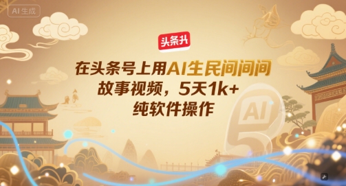 在头条号上用AI生民间故事视频，5天1k+，纯软件操作-云推网创项目库