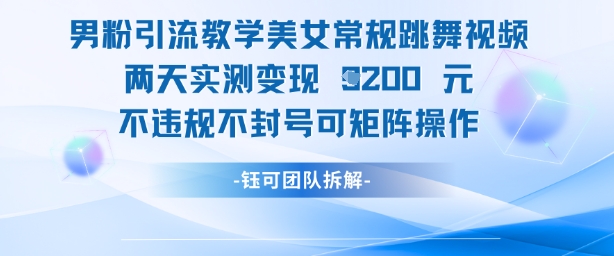 男粉引流教学美女常规跳舞视频两天实测变现1k+，不违规不封号可矩阵操作-云推网创项目库