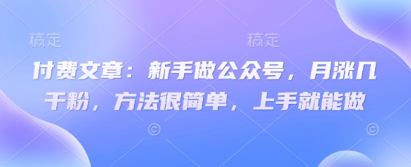 付费文章：新手做公众号，月涨几干粉，方法很简单，上手就能做-云推网创项目库