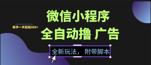 微信小程序全自动撸广告项目，彻底解决没流量的问题，新手一天8张+【揭秘】-云推网创项目库