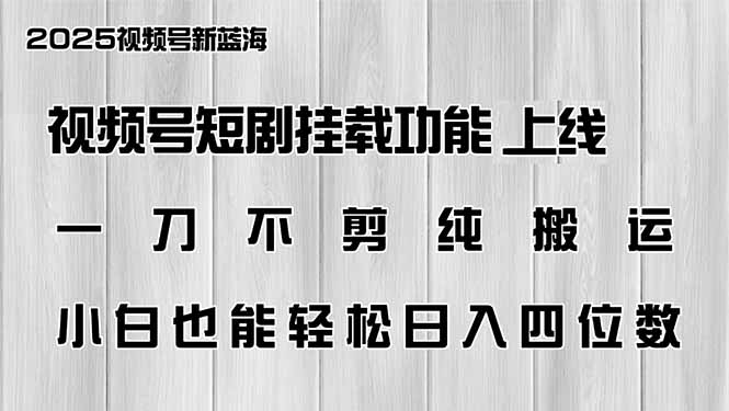 视频号短剧挂载功能上线，一刀不剪纯搬运，小白也能轻松日入四位数-云推网创项目库