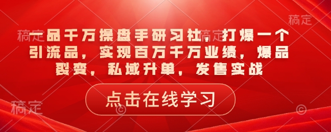 一品千万操盘手研习社，打爆一个引流品，实现百万千万业绩，爆品裂变，私域升单，发售实战-云推网创项目库