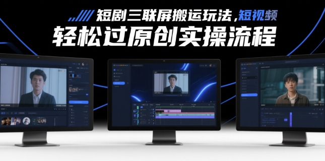 短剧三联屏搬运玩法，短剧搬运轻松过原创实操流程-云推网创项目库