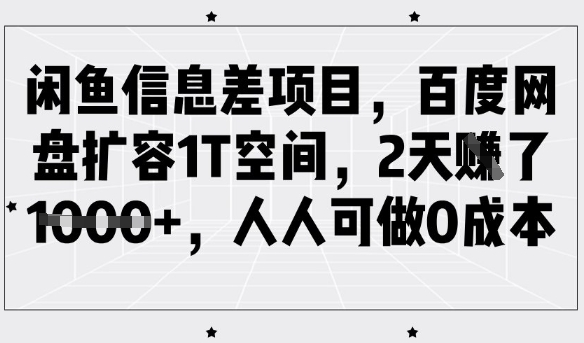 闲鱼信息差项目，百度网盘扩容1T空间，2天收益1k+，人人可做0成本-云推网创项目库