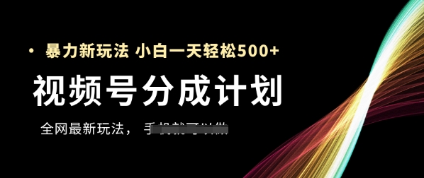 视频号分成计划，全网最暴力玩法，新手一天也能轻松5张+-云推网创项目库